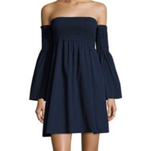 Milly Jodi Smocked Off the Shoulder Poplin Dress
